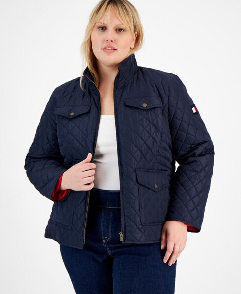 Plus Size Quilted Stand-Collar Jacket