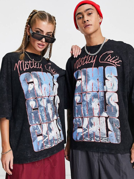 ASOS DESIGN unisex oversized t-shirt with Motley Crue print in washed black