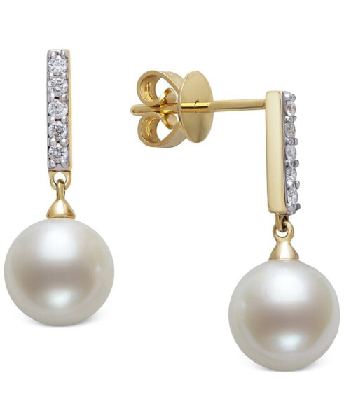 Cultured Freshwater Pearl (8mm) & Diamond (1/6 ct. t.w.) Drop Earrings in 14k Gold, Created for Macy's