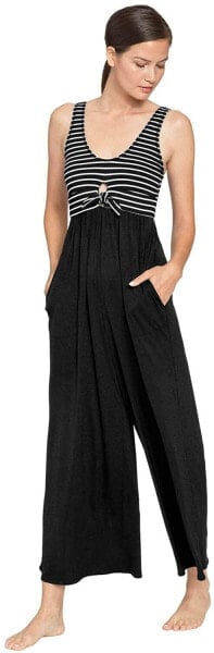Robin Piccone 274580 Ribbed Tie Front Jumpsuit Swim Cover Up Black/White XS