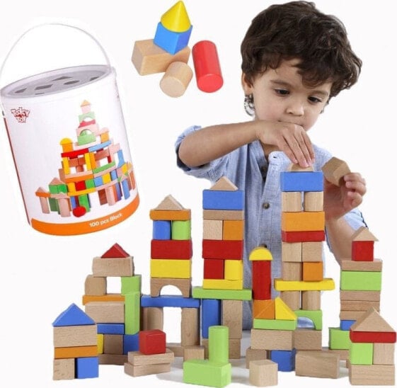 Детский конструктор Tooky Toy, Деревянный, 100шт, Детям