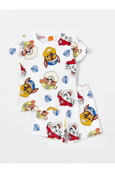 LCW baby Bisiklet Yaka Kısa Kollu Paw Patrol Baskılı Erkek Bebek Şortlu Pijama Takımı