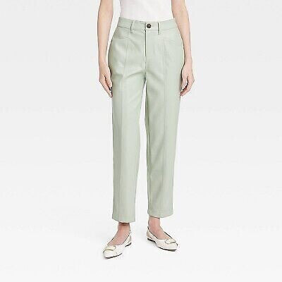 Women's High-Rise Faux Leather Ankle Trousers - A New Day Light Green 2