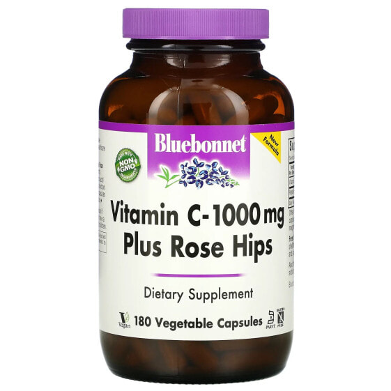 Витамин C и шипы розы, 1 000 мг, 180 капсул Bluebonnet Nutrition