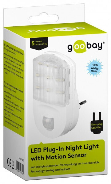Goobay LED Night Light with Motion Detector - Ambiance lighting - White - Cool white - IP20 - II - 5 m
