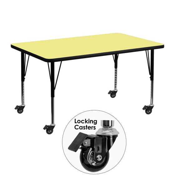 Mobile 30''W X 48''L Rectangular Yellow Thermal Laminate Activity Table - Height Adjustable Short Legs