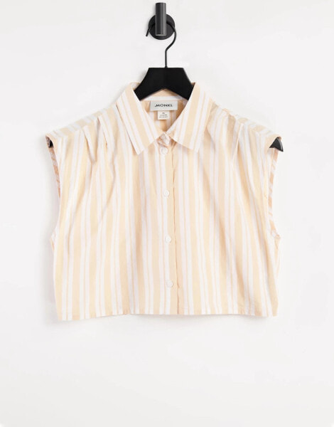 Monki Jessie cotton sleeveless shirt co-ord in peach stripe - ORANGE