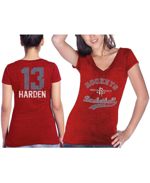 Women's Threads James Harden Red Houston Rockets Name & Number Tri-Blend T-shirt