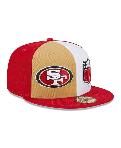 Головной убор New Era мужской Золотой, Алый San Francisco 49ers 2023 Сайдлайн 59FIFTY.toFixed Шапка