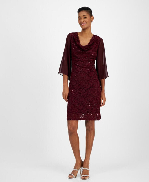 Women's Sequin-Lace Ruffle-Sleeve Dress