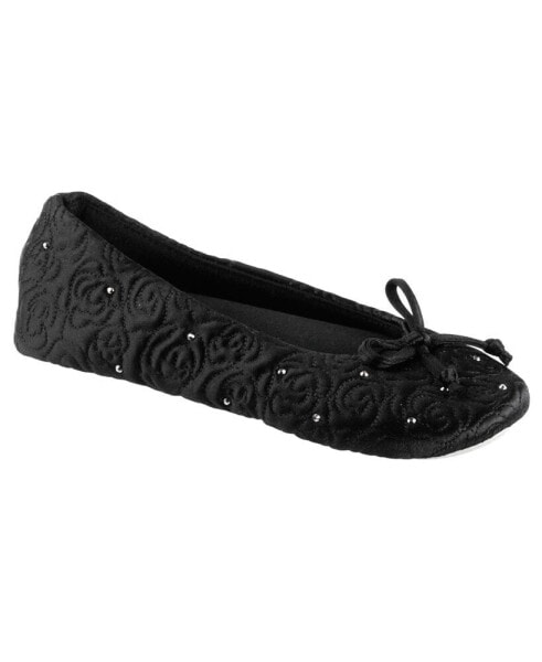 Isotoner Women's Satin with Rhinestones Ballerina Slipper, Online Only