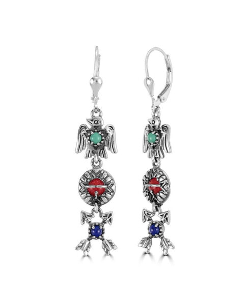 Sterling Silver Gemstone Thunderbird, Sun and Crossed Arrows Dangle Earrings