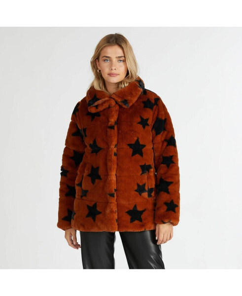 Women's Star Print Faux Fur Polyfill Puffer