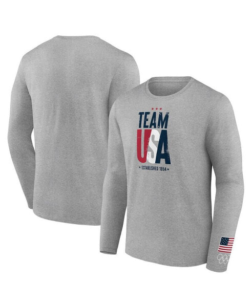 Men's Heather Gray Distressed Team USA Vintage-Like-Like Stripes Long Sleeve T-shirt