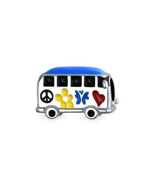 Multi Color Retro 1960'S Peace Love Hippie Volk Wagon Van Bus Charm Bead For Teen Women Enamel .925Sterling Silver Fits European Bracelet