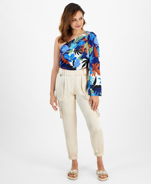 Petite Satin High-Rise Belted Cargo Pants, Created for Macy's