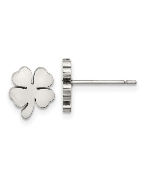 Stainless Steel Polished Four Leaf Clover Earrings