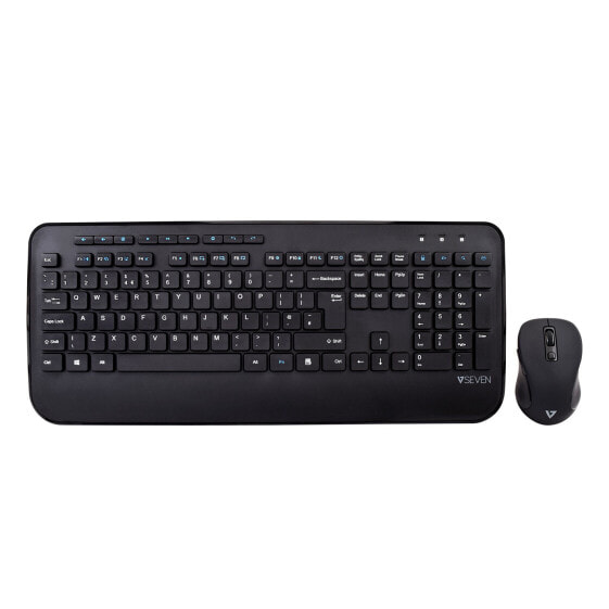 V7 CKW300UK Full Size/Palm Rest English QWERTY - Black - Full-size (100%) - RF Wireless - Black - Mouse included