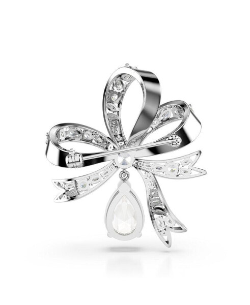 Bow, White, Rhodium Plated Volta Brooch