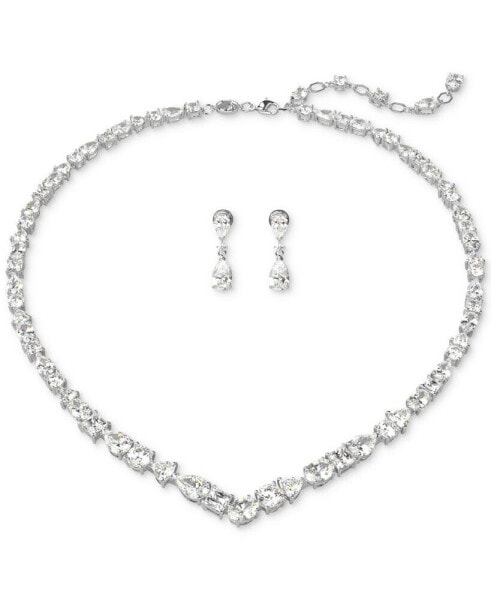 Silver-Tone 2-Pc. Set Mesmera Crystal Drop Earrings & Necklace, 15" + 2" extender