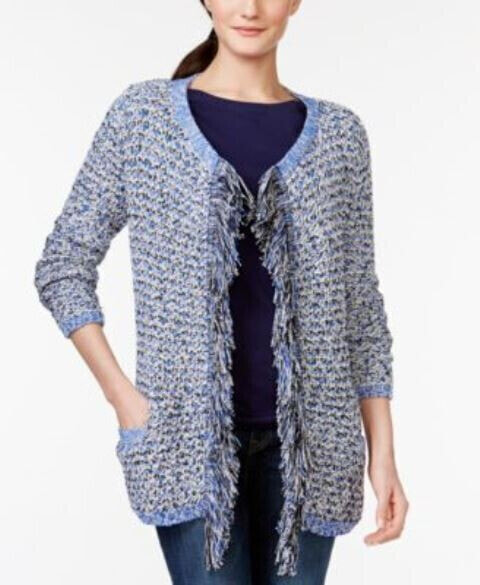 Tommy Hilfiger women's Open Front Fringe Cardigan Blue M