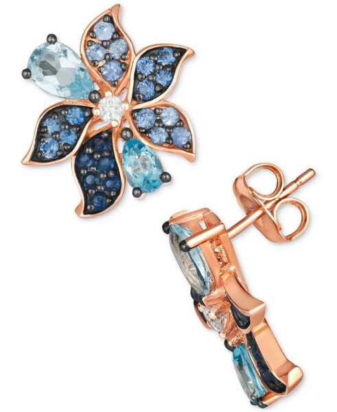 Multi-Gemstone (2-1/20 ct. t.w.) & Vanilla Diamond (1/10 ct. t.w.) Pear & Pavé Flower Stud Earrings in 14k Rose Gold
