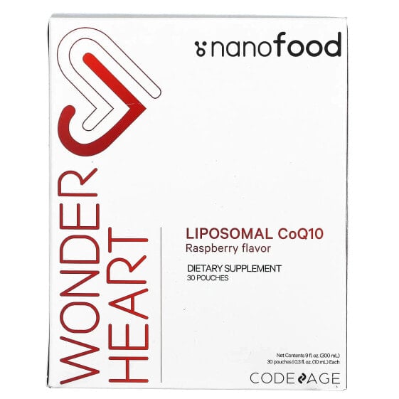 БАД CodeAge Nanofood Wonder Heart, Липосомальный коэнзим Q10, малина, 30 порций, 0.3 фл унц. (10 мл) каждая