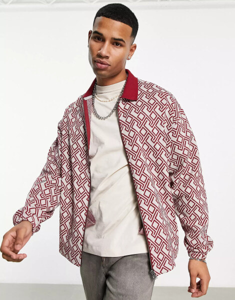 ASOS DESIGN oversized harrington jersey jacket in jacquard