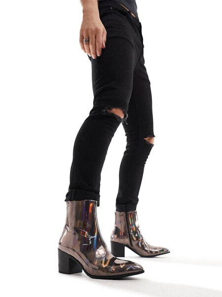 ASOS DESIGN heeled chelsea boot in iridescent faux leather