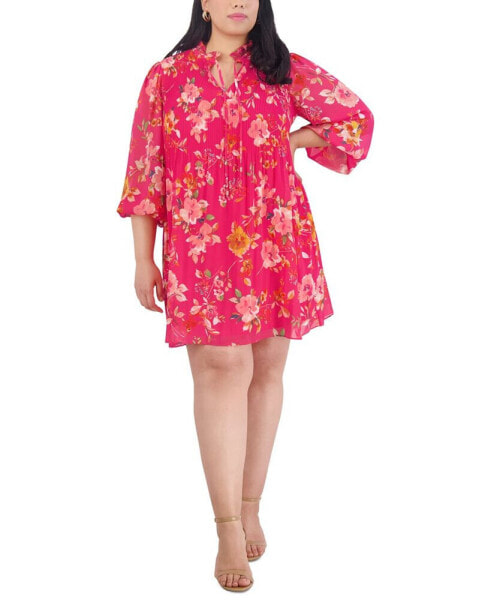 Plus Size Floral-Print Pleated Swing Dress