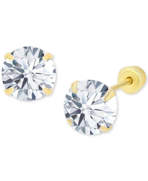 Cubic Zirconia Solitaire Screw Back Stud Earrings in 14k Gold