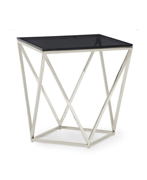 Aria 22" Smoked Glass and Polished Stainless Steel End Table
