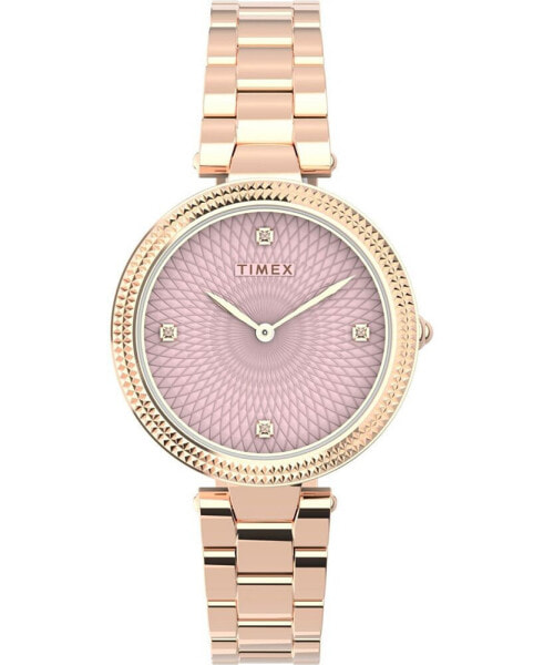 Часы и аксессуары Timex Женские с чёрным циферблатом в розовом золоте и латунном браслете 32 мм