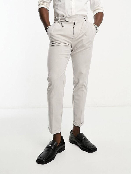 New Look linen look smart trousers in stone