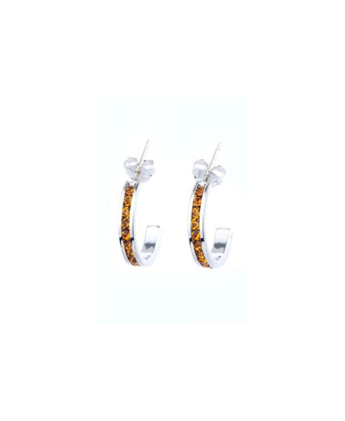 Crystal Birthstone Semi-Hoop Earrings in Sterling Silver