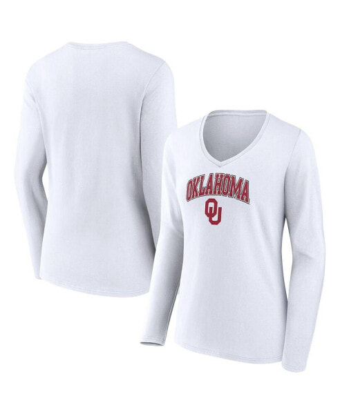Women's White Oklahoma Sooners Evergreen Campus Long Sleeve V-Neck T-shirt