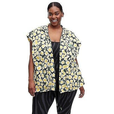 Women's Nylon Packable Yellow Poppy Short Sleeve Hooded Vest - DVF XXL