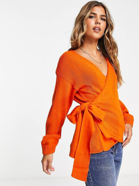 Glamorous wrap front chunky cardigan in orange