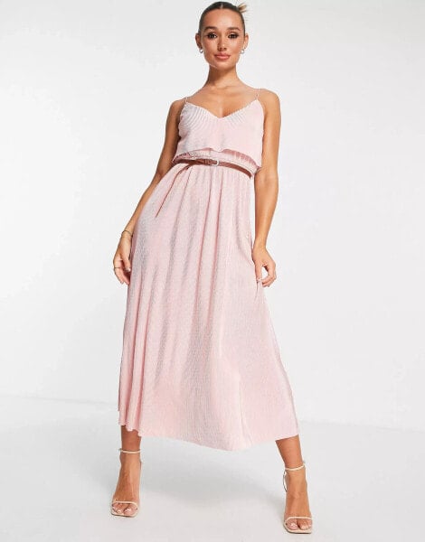 ASOS DESIGN – Plissiertes Maxi-Riemchenkleid in Staubrosa mit Oberlage