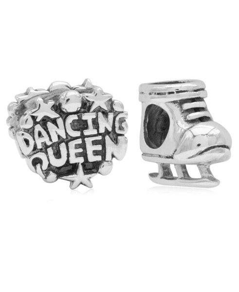 Children's Dancing Queen Skate Bead Charms - Set of 2 in Sterling Silver
