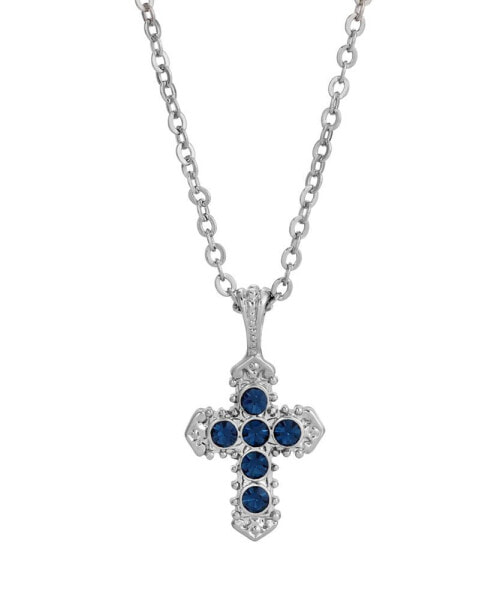 Symbols of Faith silver-Tone Blue Cross Necklace