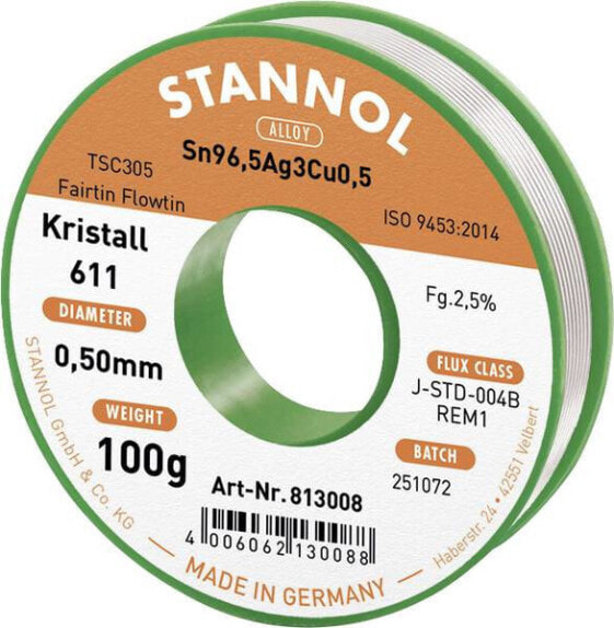 Stannol 813008 - Solder wire - Gray - 1 pc(s) - 0.5 mm - 100 g