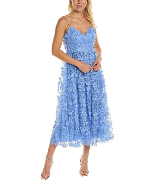 Ml Monique Lhuillier Applique Lace Midi Dress Women's Blue 16