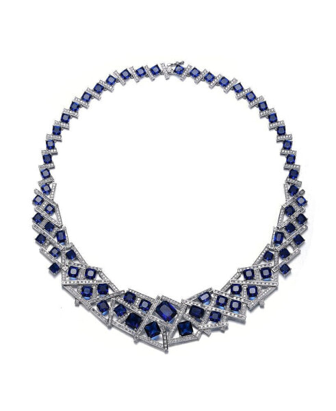 Mesmerizing 3D Geometric Cluster Eternity Necklace with Graduated Basketweave Stack