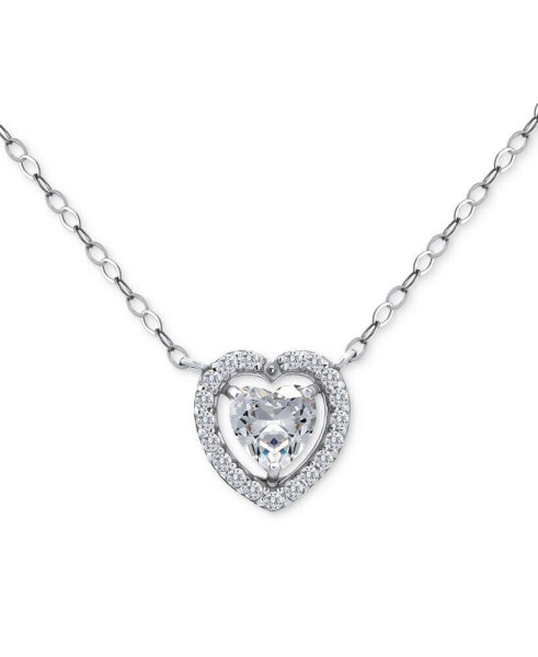 Cubic Zirconia Heart Halo Pendant Necklace in Sterling Silver, 16" + 2" extender, Created for Macy's