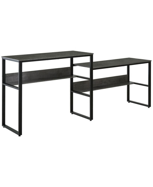 Factory Style Standing Sitting Computer Desk w/ Steel Frame, Shelf