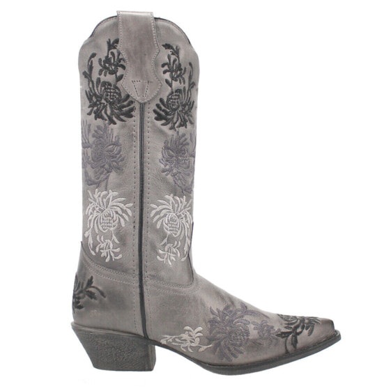 Laredo Sylvan Floral Embroidery Snip Toe Cowboy Womens Grey Casual Boots 54272