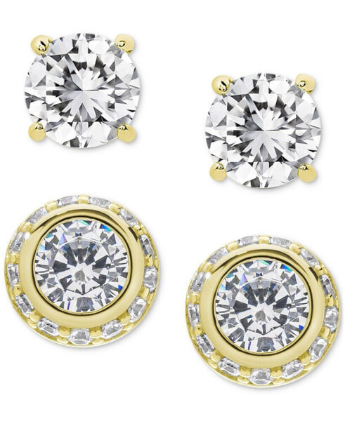 2-Pc. Set Lab Grown White Sapphire Solitaire & Halo Stud Earrings (3-3/8 ct. t.w.) in 14k Gold-Plated Sterling Silver