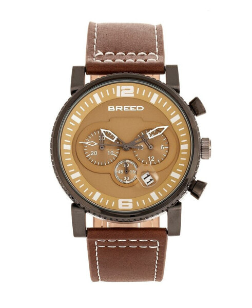 Quartz Ryker Camel Face Chronograph Genuine Brown Leather Watch 45mm