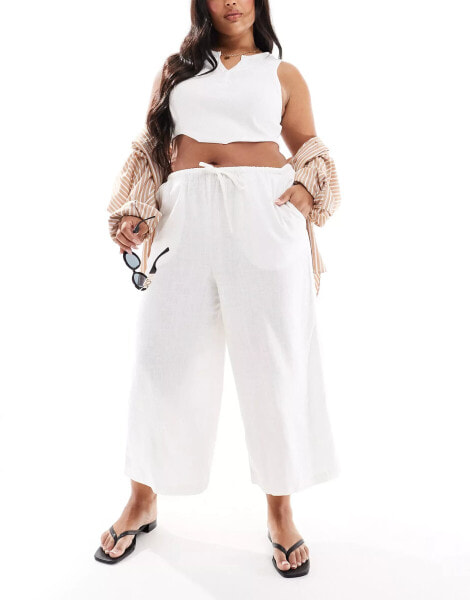 ASOS DESIGN Curve pull on culotte with linen in white